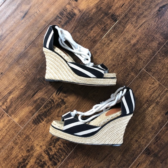 kate spade Shoes - Kate Spade Striped Espadrilles Jute Wedges Sandals